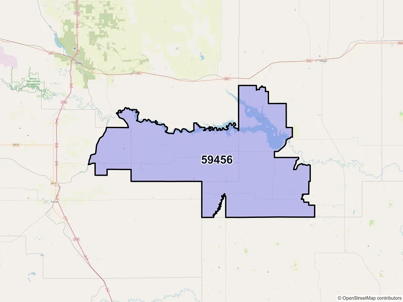 Map of Ledger, Montana and ZIP codes