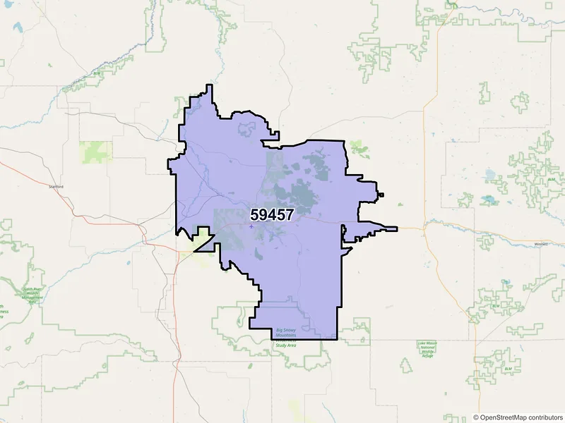 Map of Lewistown, Montana and ZIP codes