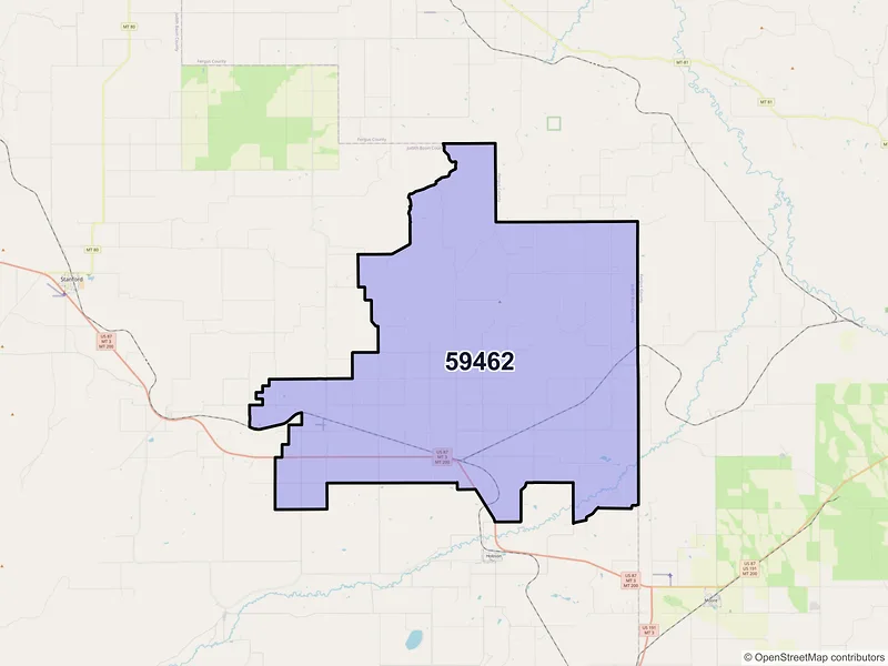 Map of ZIP Code 59462 — Moccasin, MT