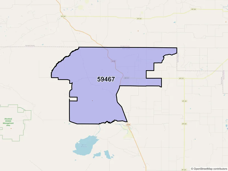 Map of Pendroy, Montana and ZIP codes
