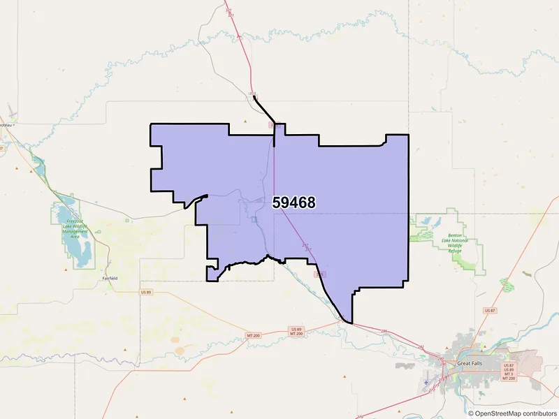 Map of ZIP Code 59468 — Power, MT