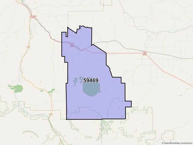 Map of ZIP Code 59469 — Raynesford, MT