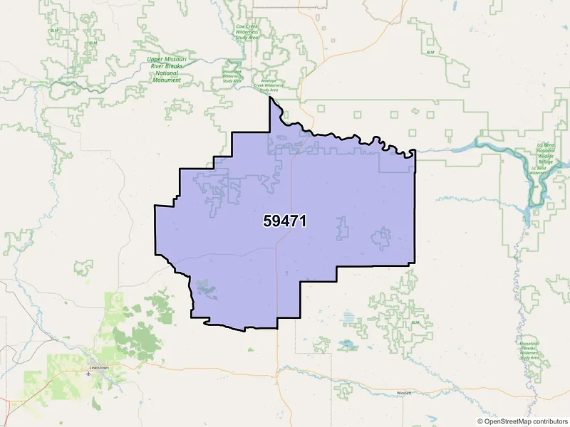 Map of ZIP Code 59471 — Roy, MT