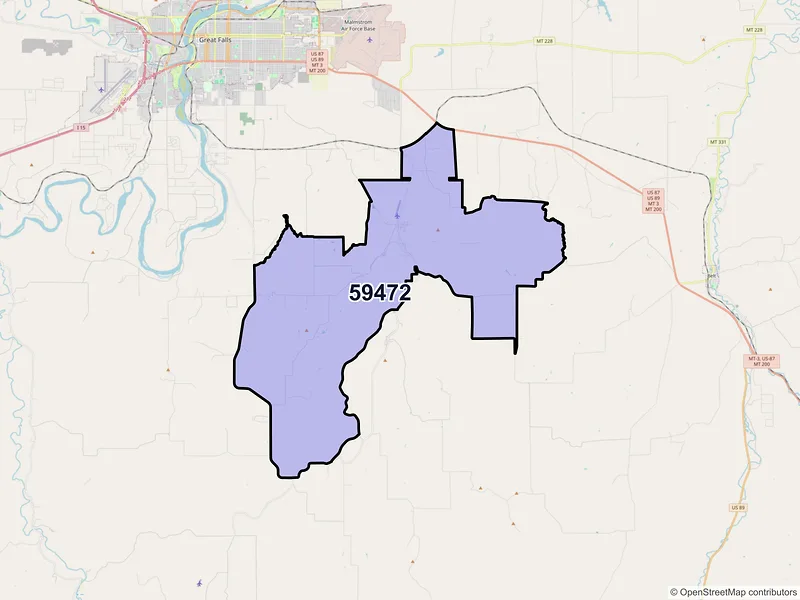 Map of Sand Coulee, Montana and ZIP codes