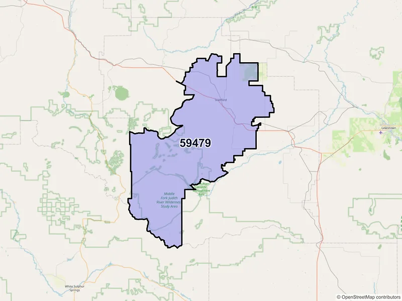 Map of ZIP Code 59479 — Stanford, MT