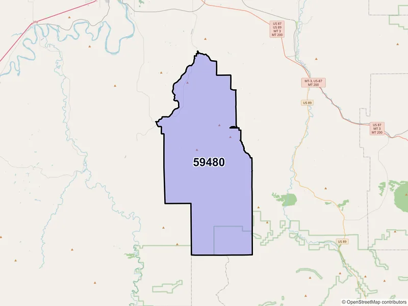 Map of Stockett, Montana and ZIP codes