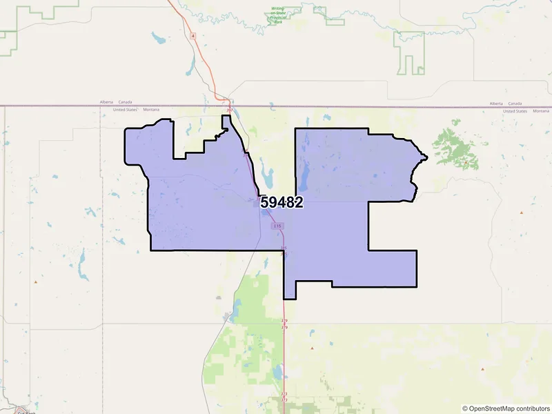 Map of ZIP Code 59482 — Sunburst, MT
