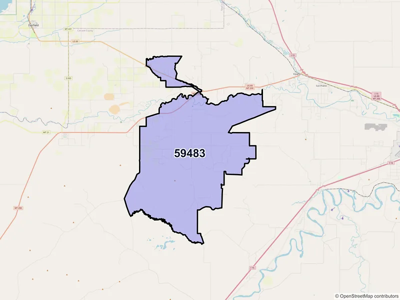 Map of ZIP Code 59483 — Sun River, MT