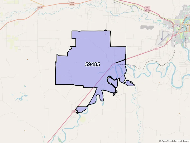 Map of Ulm, Montana and ZIP codes