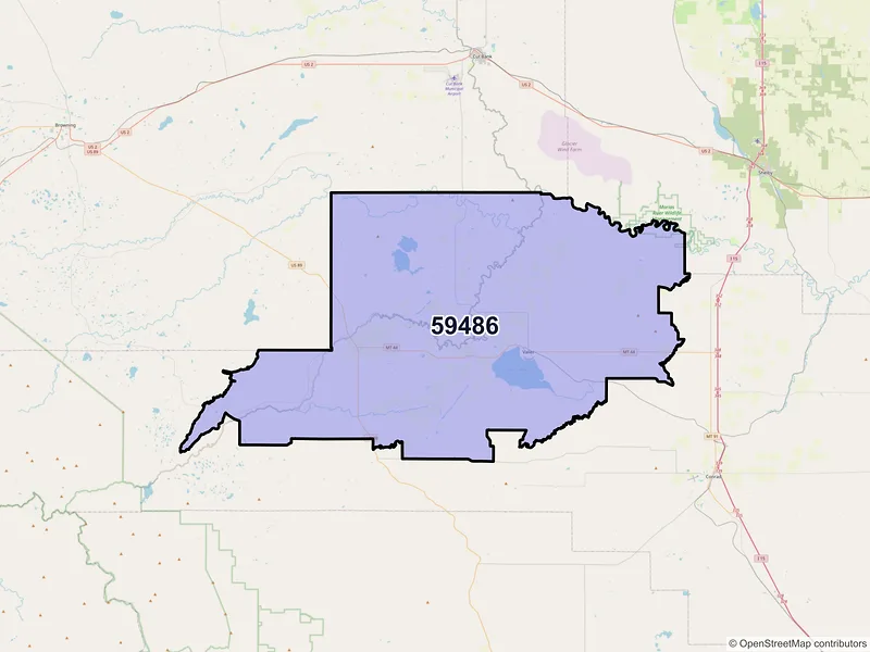 Map of ZIP Code 59486 — Valier, MT