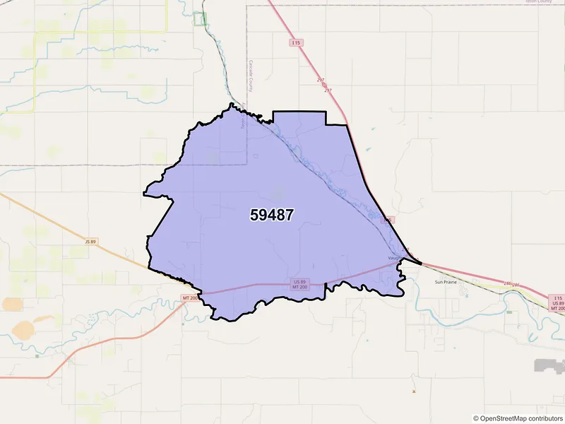 Map of ZIP Code 59487 — Vaughn, MT