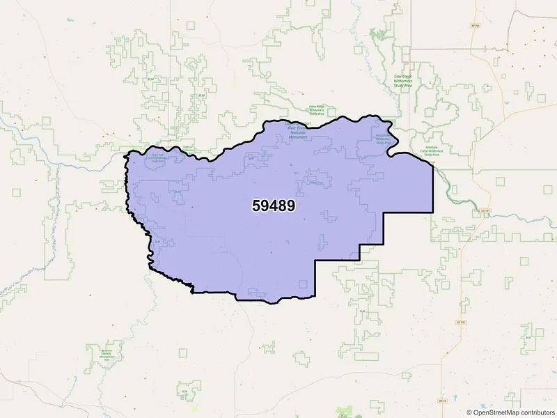 Map of ZIP Code 59489 — Winifred, MT