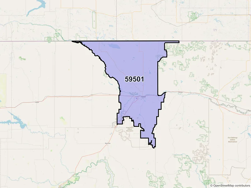 Map of Havre, Montana and ZIP codes