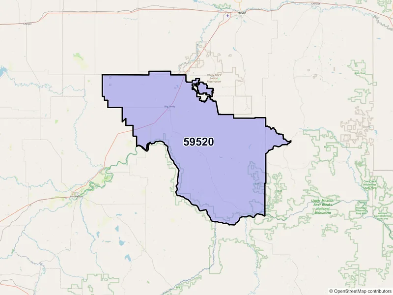 Map of Big Sandy, Montana and ZIP codes