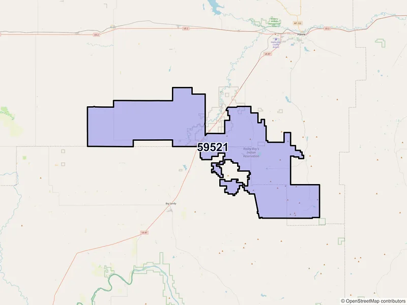 Map of ZIP Code 59521 — Box Elder, MT