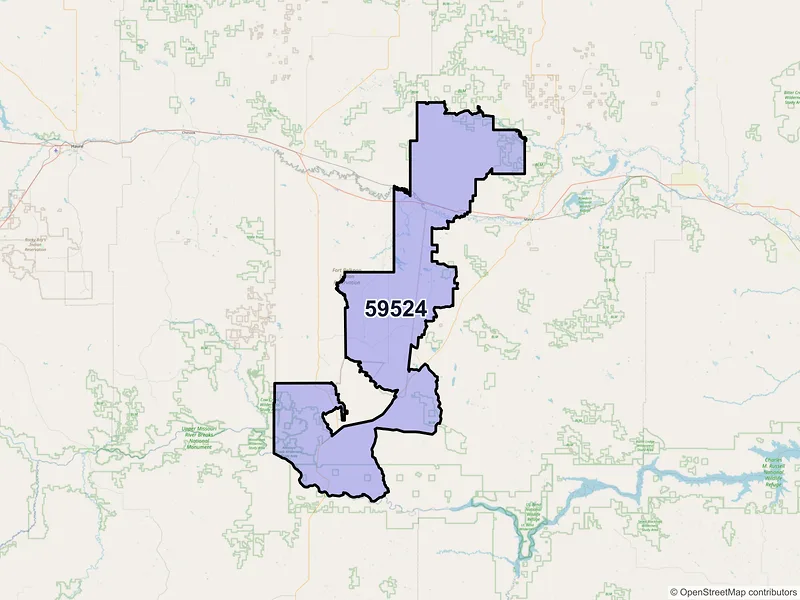 Map of Dodson, Montana and ZIP codes