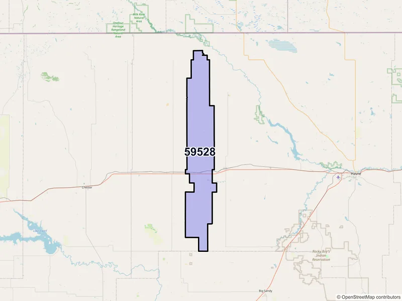 Map of ZIP Code 59528 — Hingham, MT