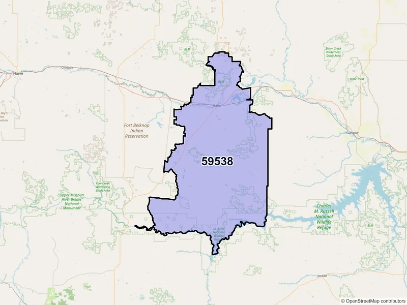 Map of ZIP Code 59538 — Malta, MT