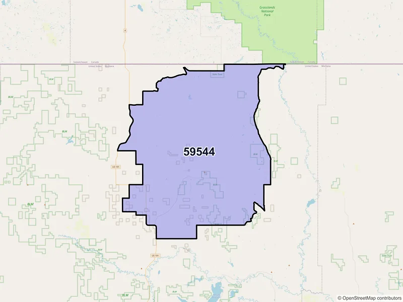 Map of Whitewater, Montana and ZIP codes