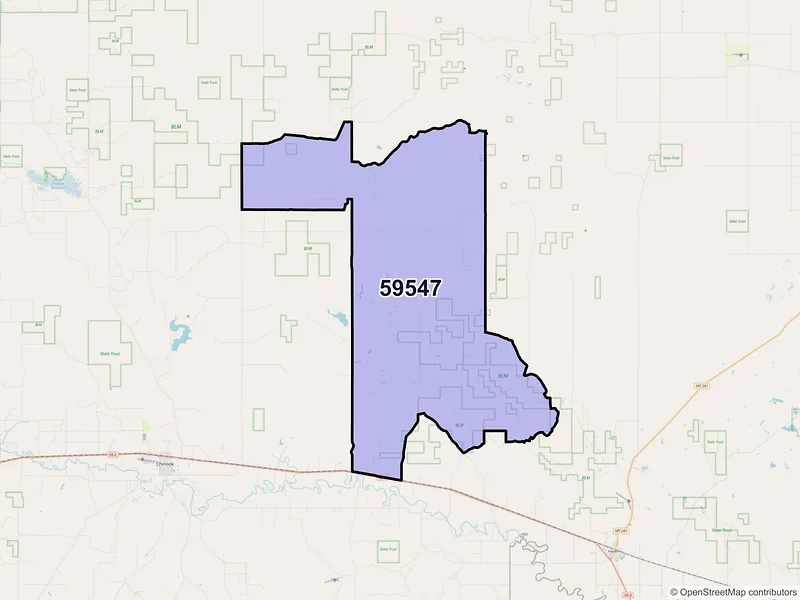 Map of ZIP Code 59547 — Zurich, MT