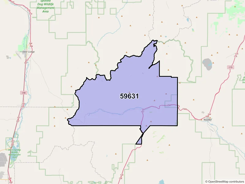 Map of Basin, Montana and ZIP codes