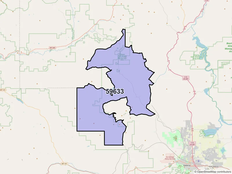 Map of ZIP Code 59633 — Canyon Creek, MT