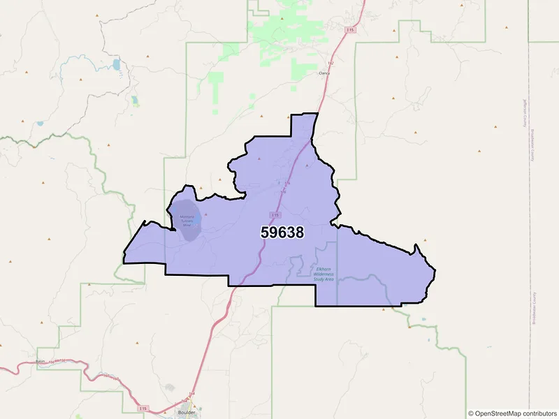 Map of Jefferson City, Montana and ZIP codes