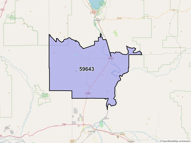 Map of ZIP Code 59643 — Toston, MT