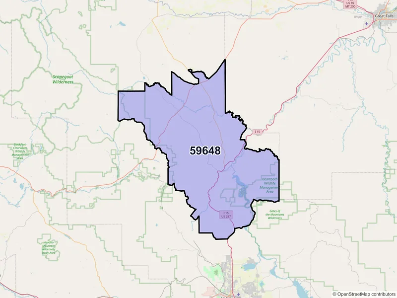 Map of ZIP Code 59648 — Wolf Creek, MT