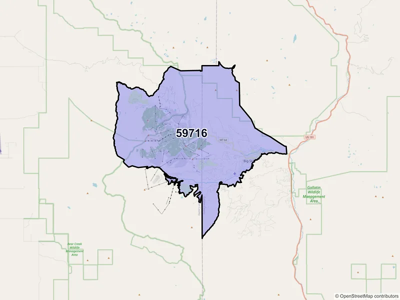 Map of Big Sky, Montana and ZIP codes