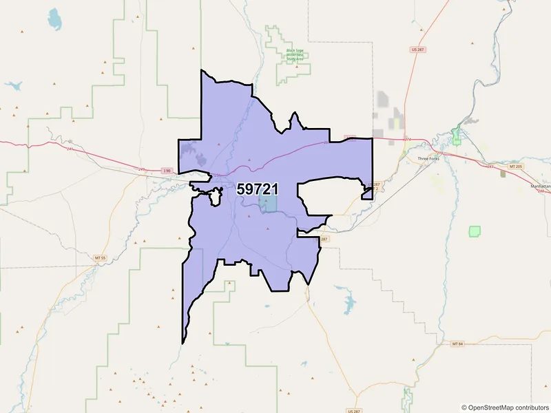 Map of ZIP Code 59721 — Cardwell, MT
