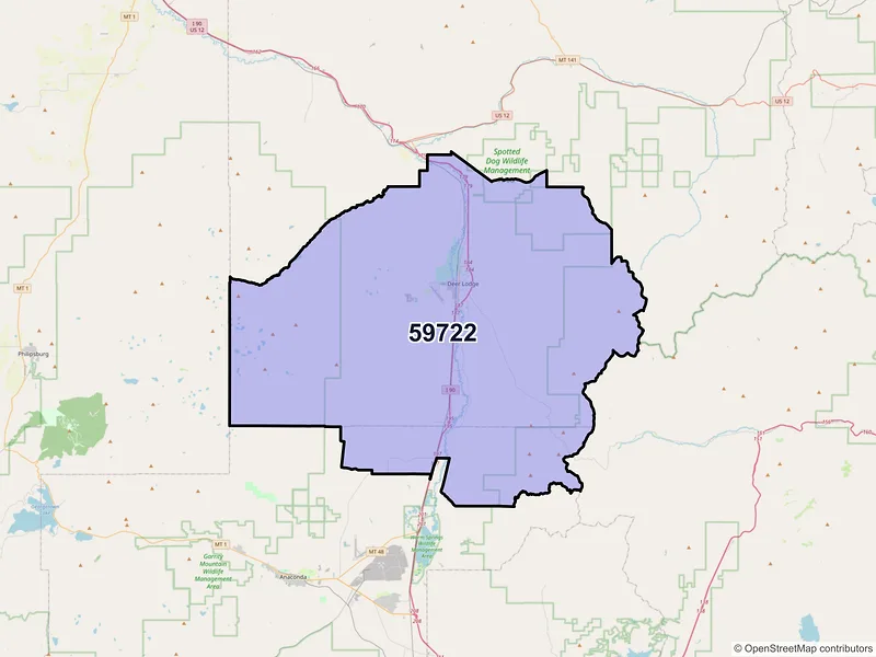 Map of Deer Lodge, Montana and ZIP codes