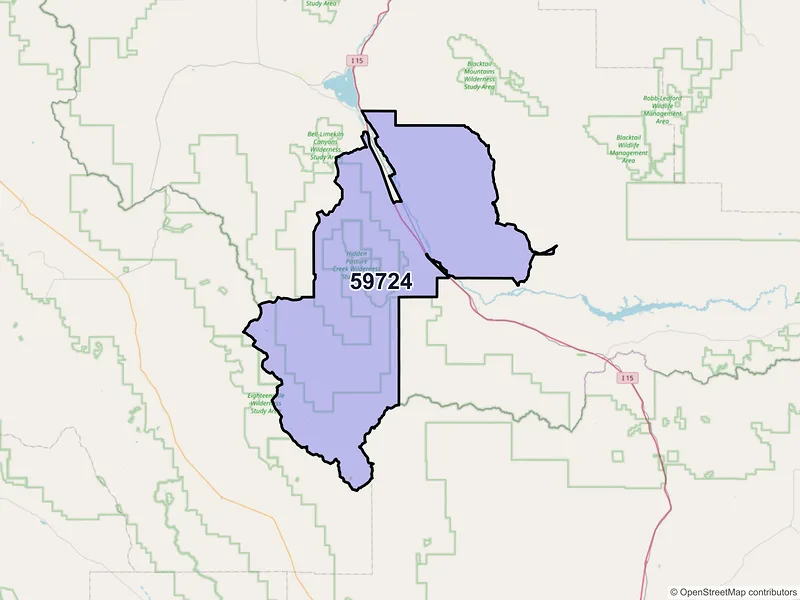 Map of Dell, Montana and ZIP codes