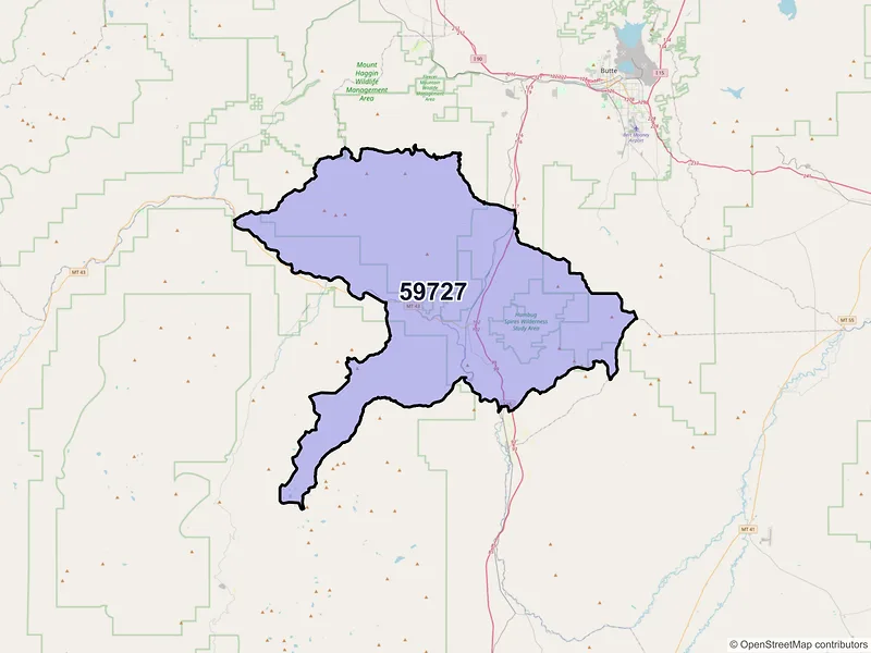 Map of ZIP Code 59727 — Divide, MT