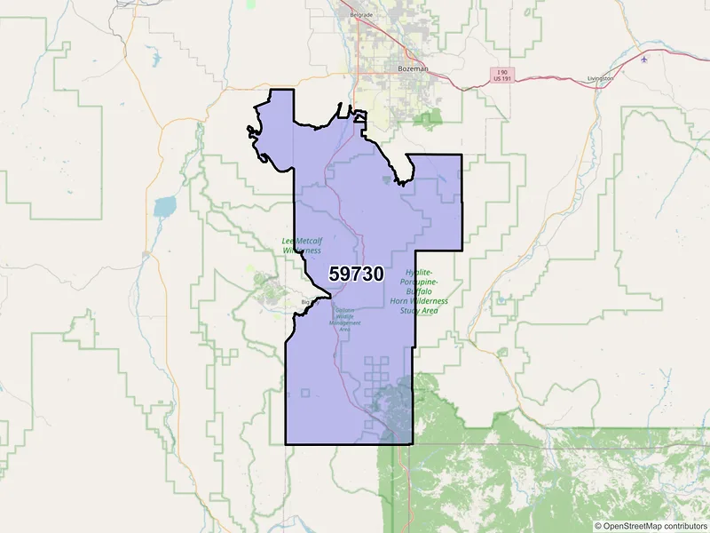 Map of ZIP Code 59730 — Gallatin Gateway, MT