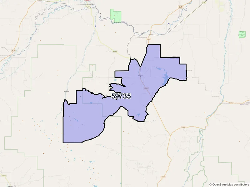 Map of Harrison, Montana and ZIP codes