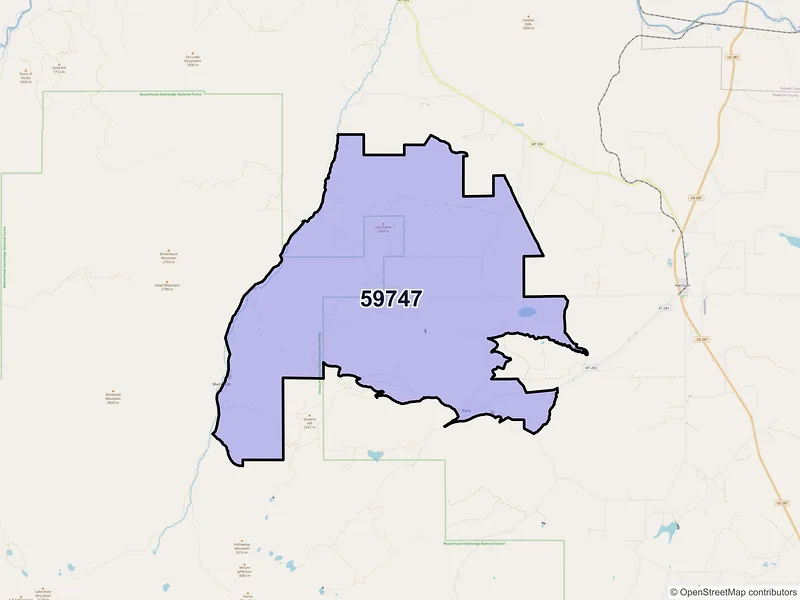 Map of Pony, Montana and ZIP codes