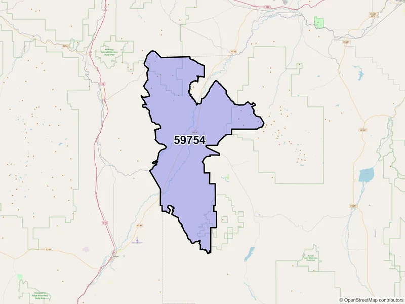 Map of ZIP Code 59754 — Twin Bridges, MT
