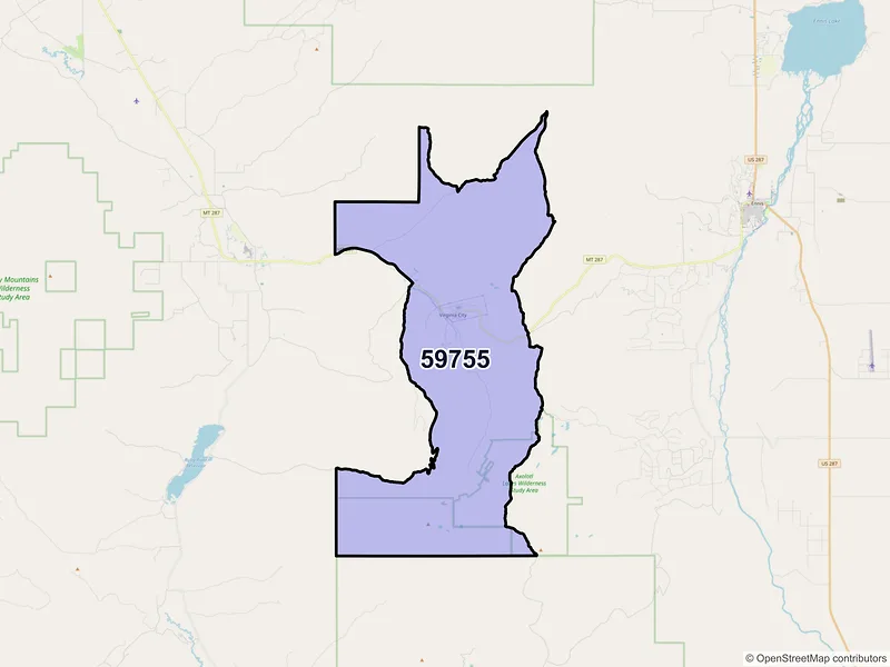 Map of Virginia City, Montana and ZIP codes