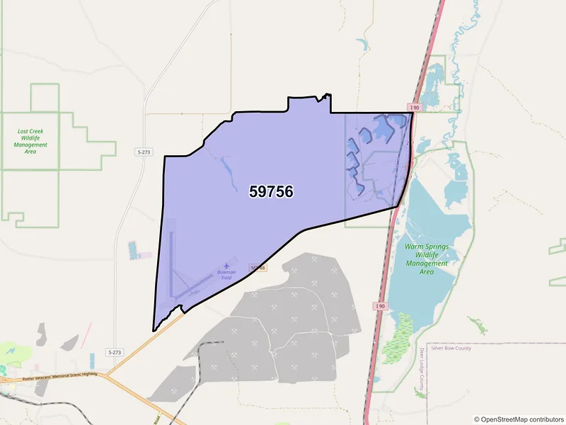 Map of Warm Springs, Montana and ZIP codes