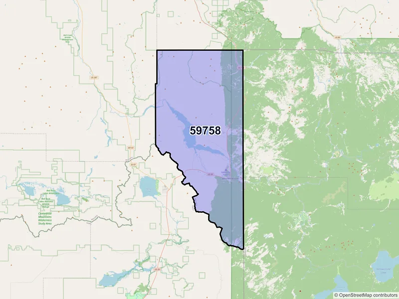 Map of ZIP Code 59758 — West Yellowstone, MT