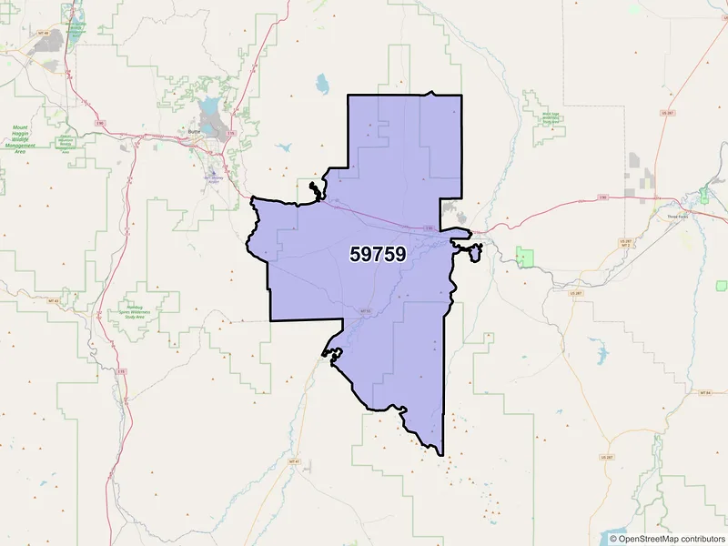 Map of Whitehall, Montana and ZIP codes