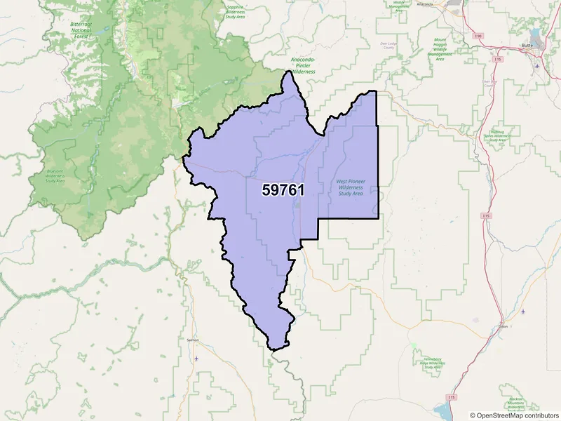 Map of ZIP Code 59761 — Wisdom, MT