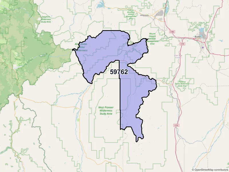 Map of ZIP Code 59762 — Wise River, MT