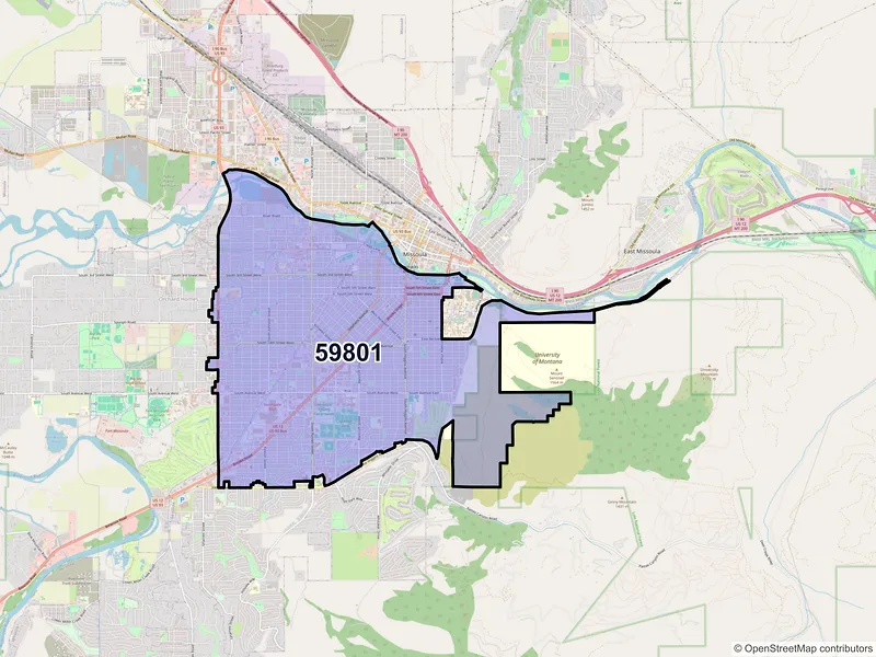 Map of ZIP Code 59801 — Missoula, MT