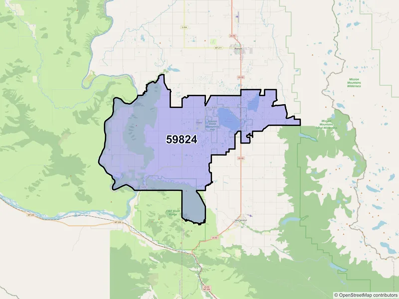 Map of Charlo, Montana and ZIP codes