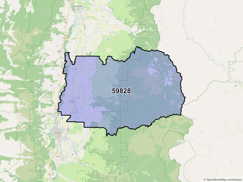 Map of ZIP Code 59828 — Corvallis, MT