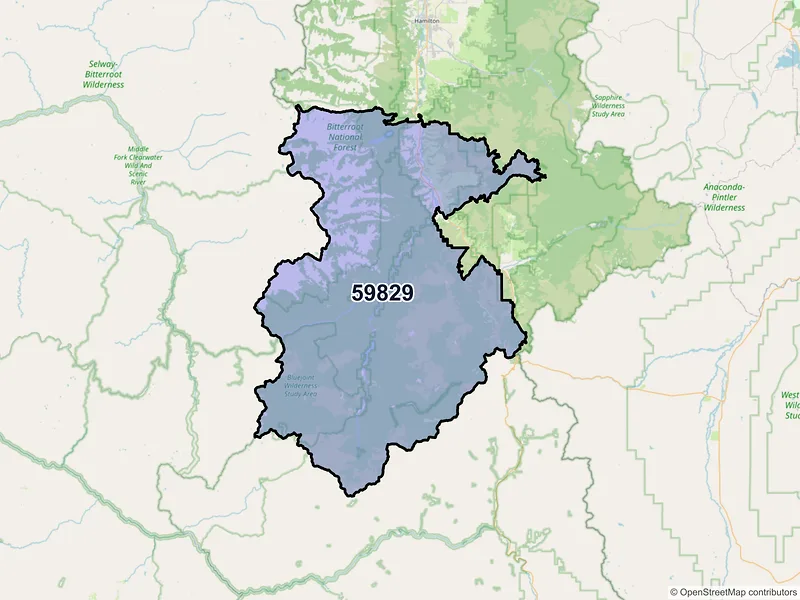 Map of ZIP Code 59829 — Darby, MT
