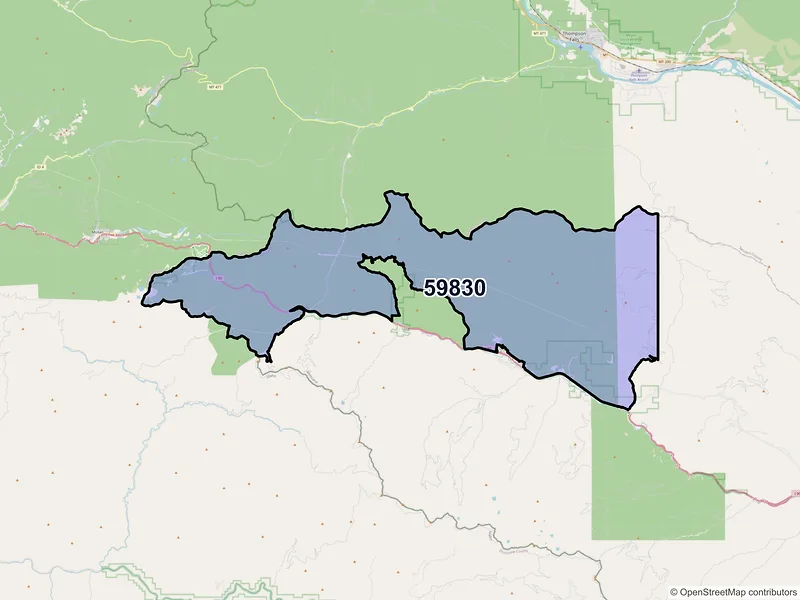 Map of De Borgia, Montana and ZIP codes