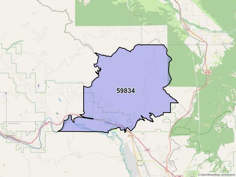 Map of Frenchtown, Montana and ZIP codes